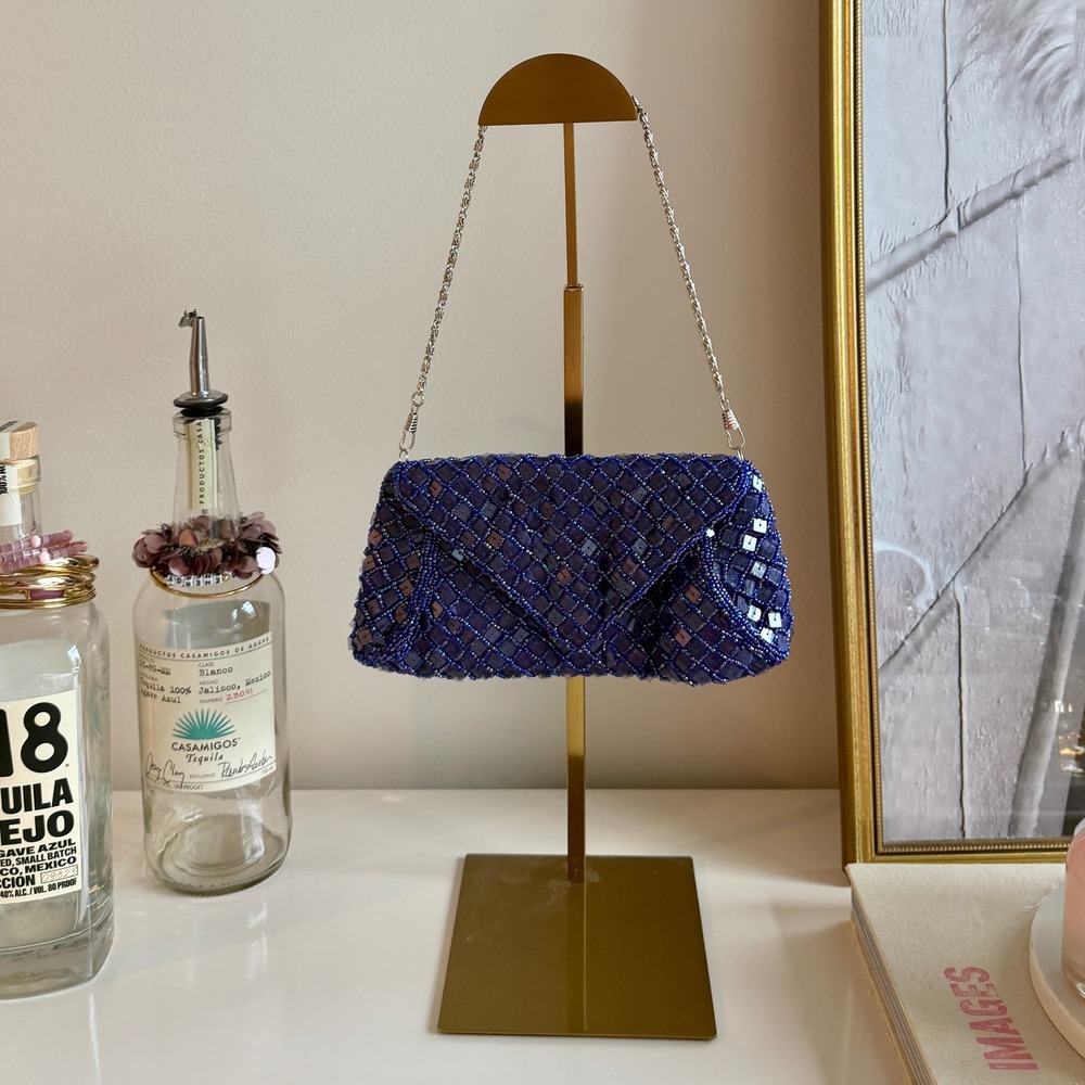 Purple Beaded Sequin Chain Shoulder Bag